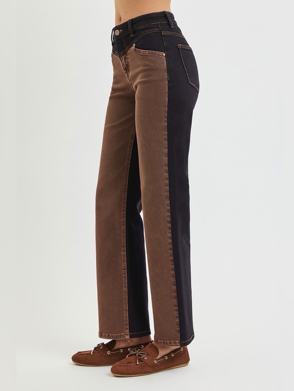 PSA20003X BLACKCOMBO PLUSRisenHighRise AnkleStraightFrontYoke&ContrastWashesJean